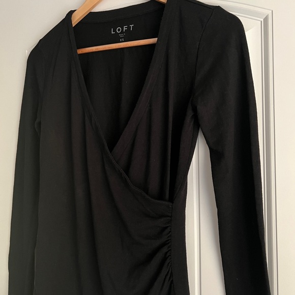 LOFT Women's Black Wrap Blouse - Picture 2 of 4